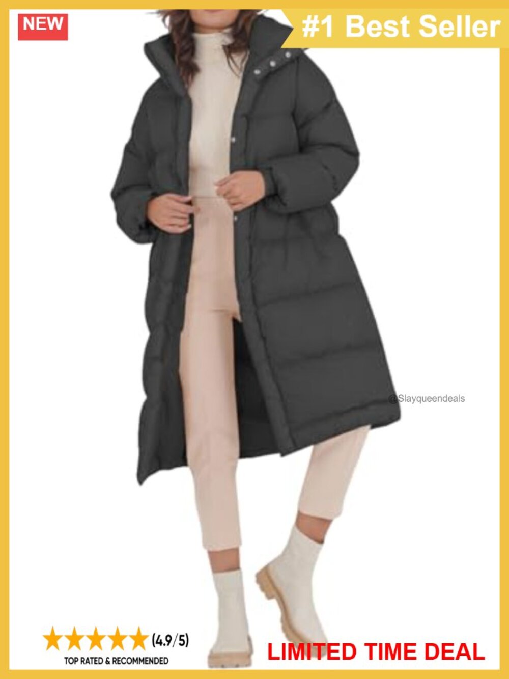 Fazortev Women's Long Puffer Jacket Stand Collar Zip Baggy Down Coat with
